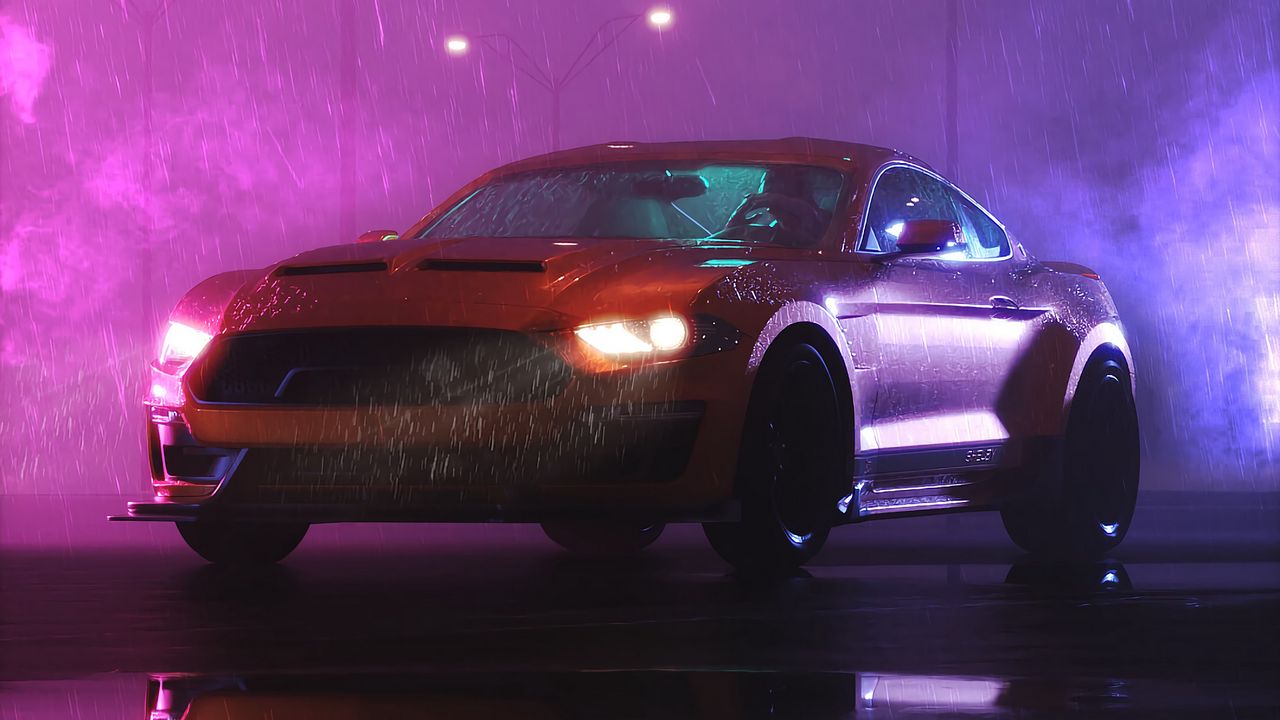 Обои машина, спорткар, ночь, дождь, мокрый, темный