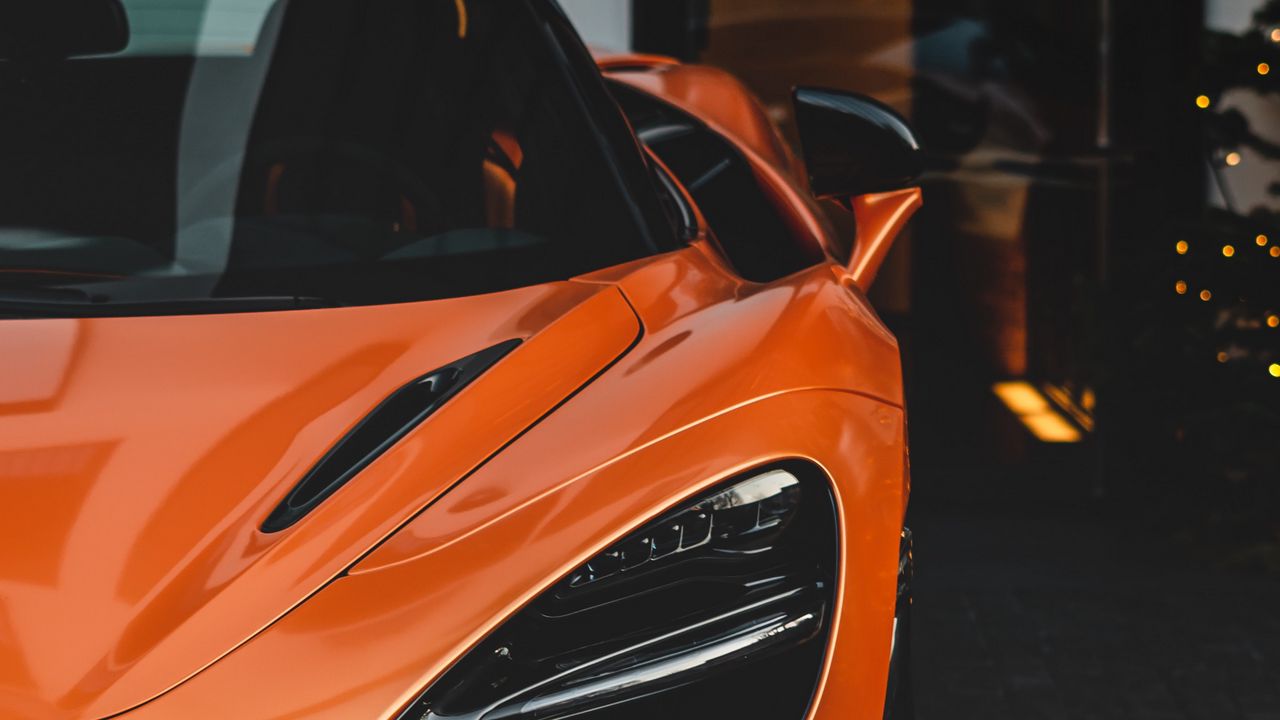 Обои машина, спорткар, оранжевый, суперкар, вид спереди