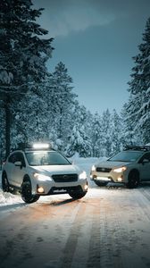 Превью обои машины, белый, снег, зима, деревья