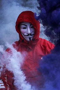 Превью обои маска, аноним, дым, дымовая шашка