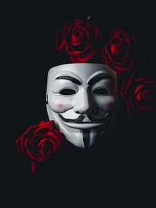 Превью обои маска, аноним, розы, цветы, темный