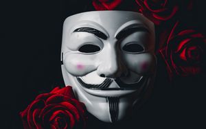 Превью обои маска, аноним, розы, цветы, темный