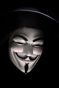 Превью обои маска, аноним, шляпа, темный