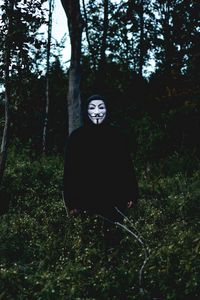 Превью обои маска, человек, лес, аноним