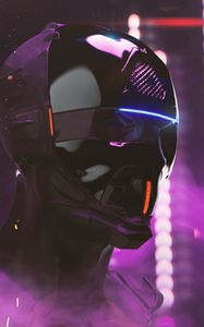 Превью обои маска, шлем, киберпанк, робот, неон, подсветка, голова