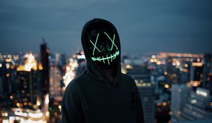 Превью обои маска, силуэт, аноним, капюшон, свет, темный