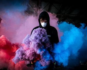 Превью обои маска, цветной дым, разноцветный