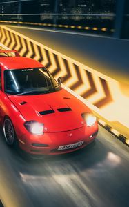 Превью обои mazda rx-7, mazda, спорткар, красный, трасса, ночь, скорость