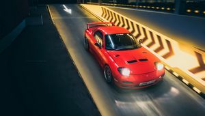 Превью обои mazda rx-7, mazda, спорткар, красный, трасса, ночь, скорость