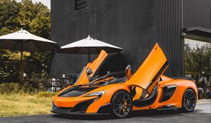 Превью обои mclaren 675lt spider, mclaren, автомобиль, оранжевый, спорткар