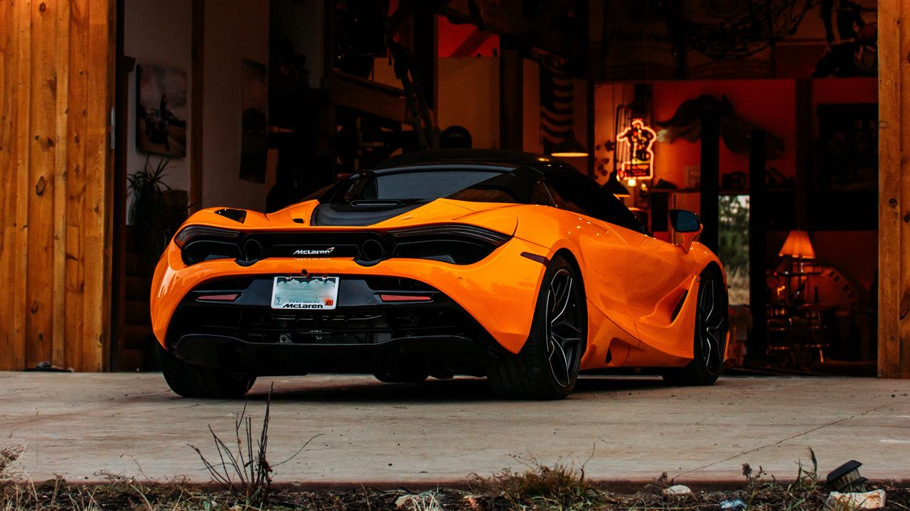 Обои mclaren, автомобиль, суперкар, оранжевый, вид сзади