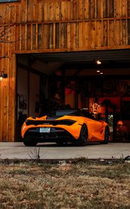 Превью обои mclaren, автомобиль, суперкар, оранжевый, вид сзади