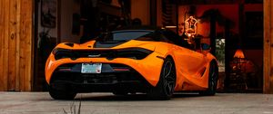 Превью обои mclaren, автомобиль, суперкар, оранжевый, вид сзади