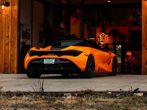 Превью обои mclaren, автомобиль, суперкар, оранжевый, вид сзади