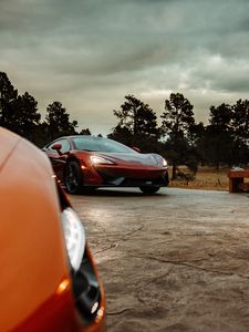Превью обои mclaren, автомобиль, суперкар, красный, свет, фары