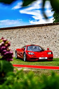 Превью обои mclaren f1, mclaren, автомобиль, спорткар, красный, вид спереди