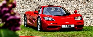 Превью обои mclaren f1, mclaren, автомобиль, спорткар, красный, вид спереди