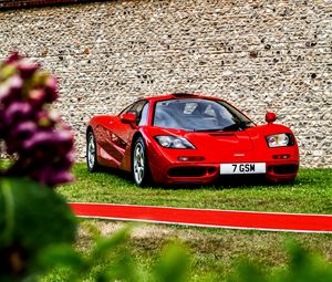 Превью обои mclaren f1, mclaren, автомобиль, спорткар, красный, вид спереди