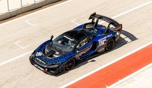 Превью обои mclaren senna gtr, mclaren, автомобиль, спорткар, синий, вид сверху