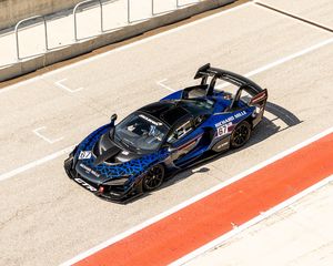 Превью обои mclaren senna gtr, mclaren, автомобиль, спорткар, синий, вид сверху