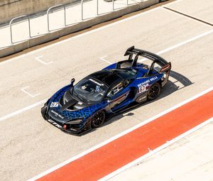 Превью обои mclaren senna gtr, mclaren, автомобиль, спорткар, синий, вид сверху