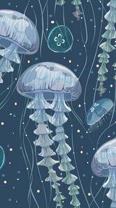 Превью обои медузы, арт, подводный мир, щупальца, водоросли