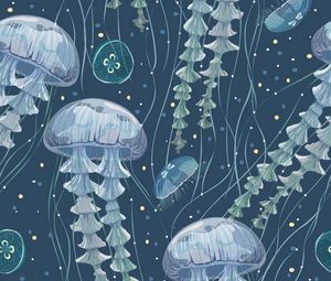 Превью обои медузы, арт, подводный мир, щупальца, водоросли