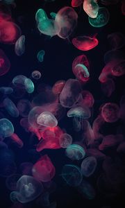 Превью обои медузы, разноцветный, свечение, подводный мир