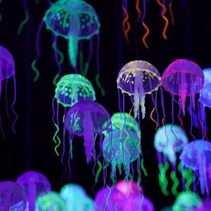 Превью обои медузы, разноцветный, свечение, люминесценция