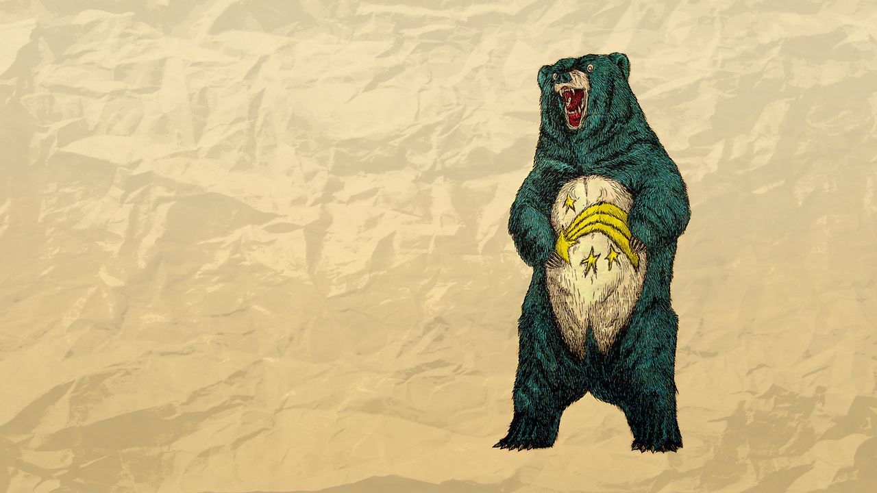 Обои медведь, бумага, мятый, злой