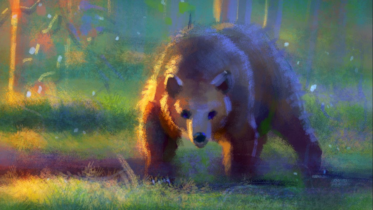 Обои медведь, бурый, отражение, вода, арт