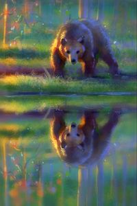 Превью обои медведь, бурый, отражение, вода, арт