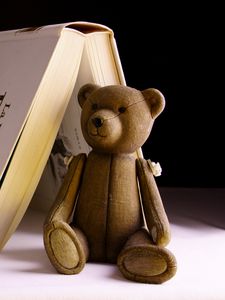 Превью обои медведь, игрушка, книга