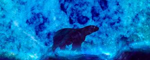 Превью обои медведь, метель, арт, свечение, синий, северный