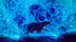 Превью обои медведь, метель, арт, свечение, синий, северный