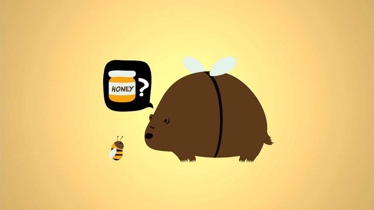 Обои медведь, пчела, мед, нелепость, ситуация