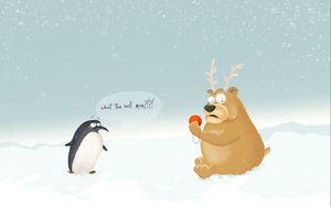 Превью обои медведь, пингвин, снег, рисунок