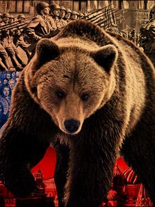 Превью обои медведь, символика, флаг, россия, война, бойцы, достопримечательности