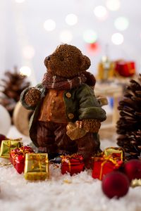 Превью обои медведь, статуэтка, рождество, новый год, игрушки