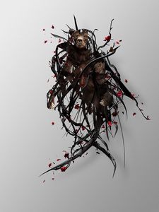 Превью обои медведь, ветки, сюрреализм, изображение