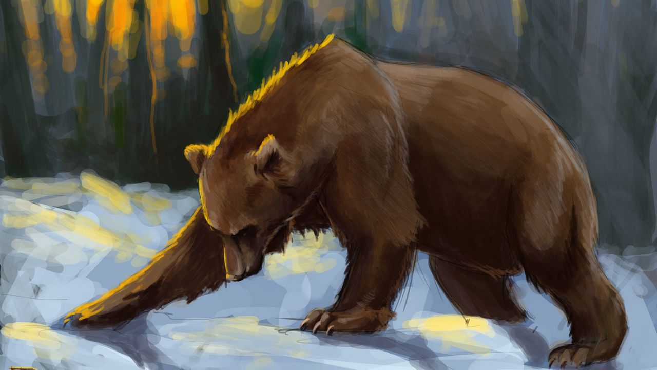 Обои медведь, живопись, снег, красочный, фотошоп