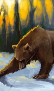 Превью обои медведь, живопись, снег, красочный, фотошоп