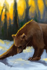 Превью обои медведь, живопись, снег, красочный, фотошоп