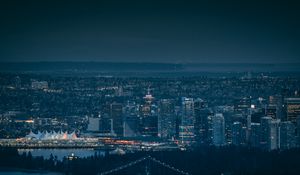 Превью обои мегаполис, ночь, городской пейзаж, темнота, огни города, ванкувер, канада