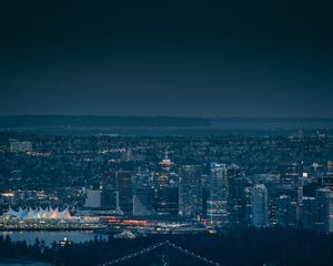 Превью обои мегаполис, ночь, городской пейзаж, темнота, огни города, ванкувер, канада