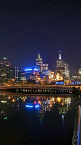 Превью обои мельбурн, австралия, ночь, мост, отражение, река
