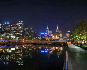 Превью обои мельбурн, австралия, ночь, мост, отражение, река
