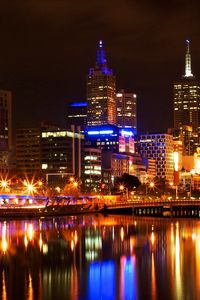 Превью обои мельбурн, свет, ночь, мост, отражения