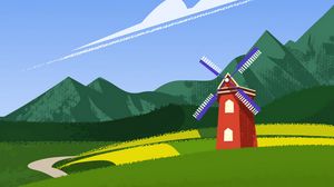 Превью обои мельница, горы, арт