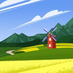 Превью обои мельница, горы, арт